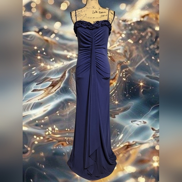 Onyx Nite Navy Blue Jersey Knit Stretch Sweetheart Gown - Picture 1 of 8